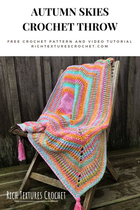 Autumn Skies Throw - Free Crochet Pattern | Rich Textures Crochet Lion Brand Mandala Yarn, Mandala Blanket, Throw Crochet, Mandala Yarn, Back Post Double Crochet, Confection Au Crochet, Ombre Yarn, Front Post Double Crochet, Crochet Shawl Pattern Free