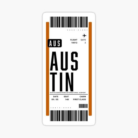 Austin Texas Boarding Pass Plane Ticket United States • Millions of unique designs by independent artists. Find your thing. Boarding Pass Sticker, Airport Tickets, Ticket Sticker, First Class Tickets, Hang Tag Design, Miami International Airport, Plane Ticket, Redbubble Stickers, Ticket Design