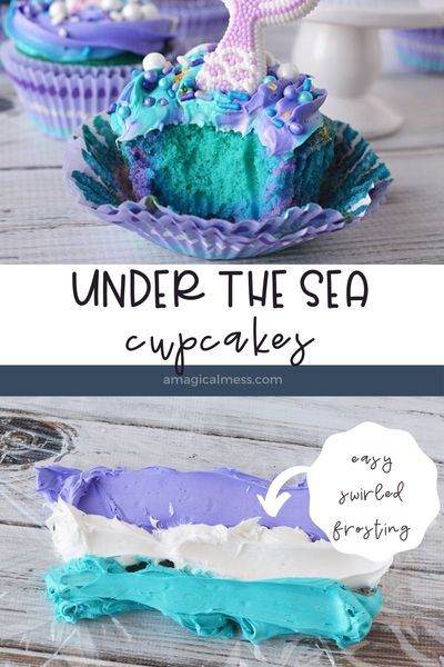 Mermaid Frosting Cupcakes, Mermaid Cakes And Cupcakes, Diy Mermaid Cupcakes, Mermaid Party Cupcakes, Mermaid Frosting, Under The Sea Cupcake Ideas, Mermaid Tail Cupcake Cake, Mermaid Cupcakes Ideas, Mermaid Birthday Cupcakes