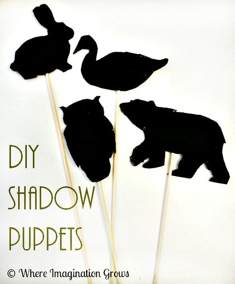 DIY shadow puppet craft for kids using recycled materials! A fun way to learn and play with light! Shadow Activities, Shadow Theme, Puppets Diy, Puppet Crafts, Nocturnal Animals, Shadow Play, Shadow Puppets, Groundhog Day, Dramatic Play