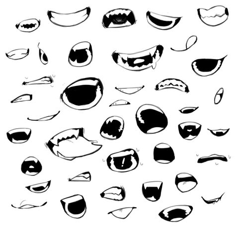 Art Mouth Reference, How To Draw Teeth Anime, Anime Mouth Drawing Fangs, Anime Fangs Teeth, Anime Teeth Reference, Anime Mouth Expressions, Mouth Expressions Reference, Mouth Drawing Reference Fangs, Anime Mouth Reference