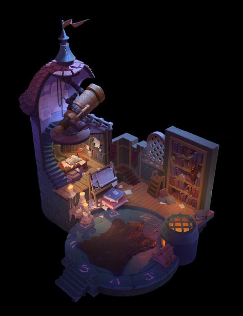 ArtStation - Old Dwarf's Observatory House Observatory House, Interior Concept Art, Retro Graphic Design, Props Art, 3d Concept, Isometric Art, Autumn Illustration, Creative Drawing Prompts, Arte Robot