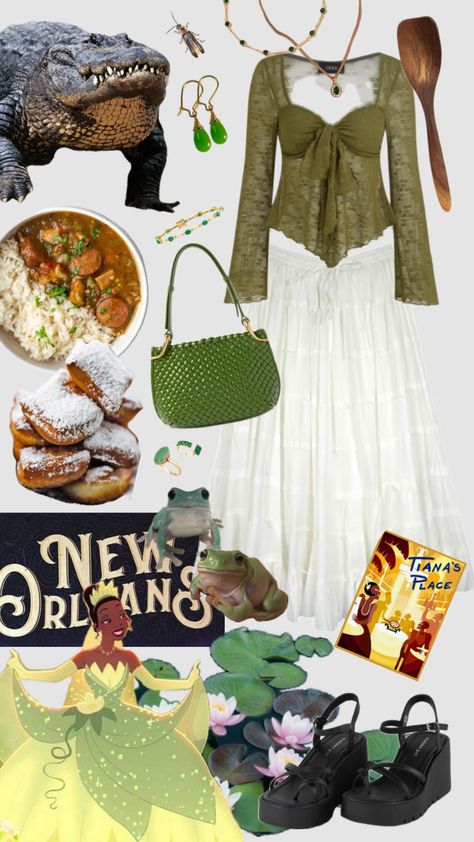 I’m almost there 🐸 #tiana #princesstiana #theprincessandthefrog #disney #disneyprincess #frog #green #maxiskirt #sandals #nola #neworleans Tiana Modern Outfit, Modern Tiana Outfit, Tiana Disneybound, Spirit Week Outfits, Outfit Disney, Week Outfits, Homecoming Outfit, Disney Outfit, Princess Tiana