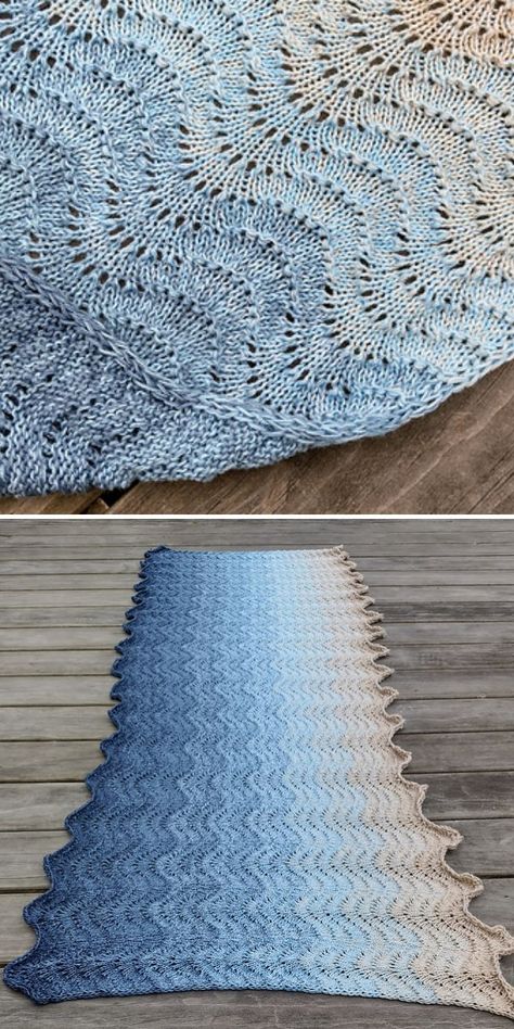 Baltic Beach Stole Free Knitting Pattern Ripple Stitch, Blue Shawl, Knit Structure, Knitted Shawl, Free Knitting Patterns, Shawl Knitting Patterns, How To Knit, Shawl Pattern, Quilted Wall Hangings