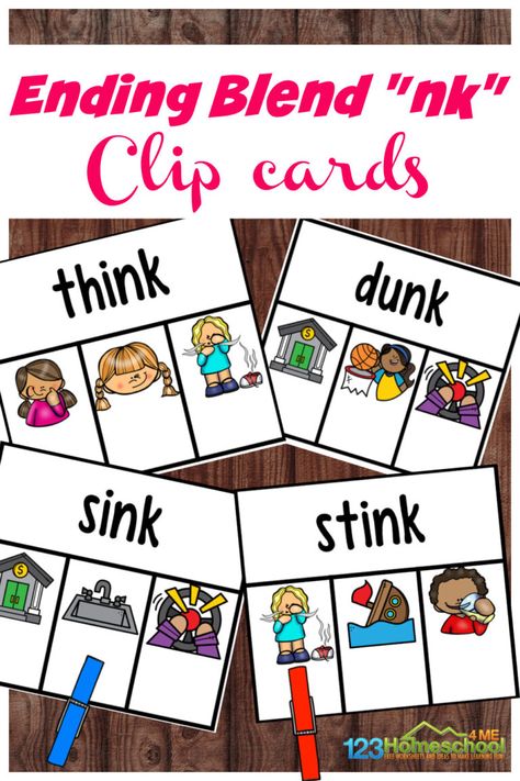 The nk sound at the end of words can be challenging for some readers. But these nk ending blends clip cards are a fun blends activity to practice reading nk words. Use this final consonant blends games with kindergarten and first grade students to improve reading and spelling with Ending Blends nk. Simply download pdf file with nk printable and you are ready to play, learn, and improve phonics skills! Ortho Gillingham, Final Blends Activities, Ending Consonant Blends, Consonant Blends Games, Welded Sounds, Books For 1st Graders, Consonant Blends Activities, Free Phonics Activities, Final Consonant Blends