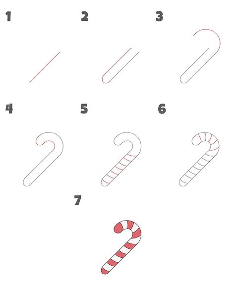 How To Draw A Candy Cane, Candy Cane Doodle, Candy Cane Drawing, Grinchmas Party, Christmas Sketch, Drawing Stuff, Peppermint Candy, Christmas Drawing, Christmas Candy Cane