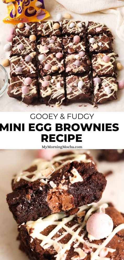 Here's how to make mini egg brownies, perfect for Easter and spring! These brownies are so gooey, tasty and very easy to make. via @MyMorningMocha Brownies Gooey, Mini Egg Brownies, Gooey Brownies, Speckled Eggs, Mini Egg, Melting White Chocolate, Breakfast Idea, Mini Eggs, Baking Tins