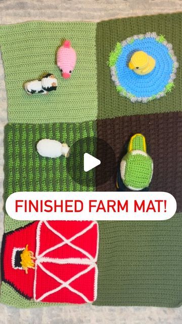 Jess on Instagram: "The finished farm mat!! 🚜🐥🐄🐷🐑  Complete with a barn full of animals and the tractor!!   Really love how it turned out in the end! What do you think?  #art #artist #artistsoninstagram #crochet #crochetaddict #crochetamigurumis🧶 #crochettoy #crochettoys #crochettoysforkids #crochetfarm #farm #crochetanimal #crochetanimals #crochetmat #babymat #playmat" Crochet Farm Mat Free Pattern, Crochet Farm Play Mat Pattern, Farm Blanket Crochet, Crochet Farm Play Mat, Farm Crochet Blanket, Crochet Farm Blanket, Crochet Tractor, Homestead Market, Farm Crochet