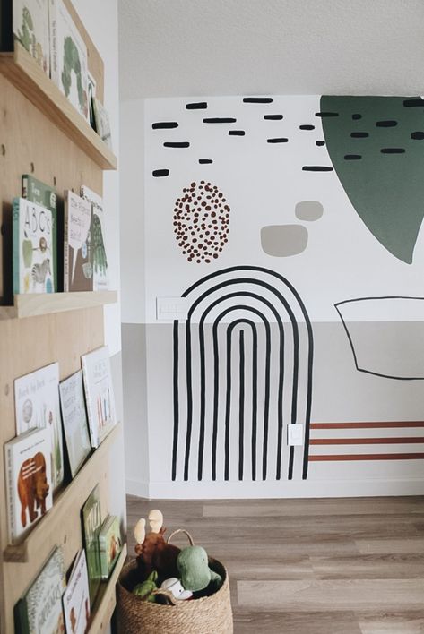 Playroom Makeover with a Fresh Set of Paint Colors - Within the Grove Painted Playroom Walls, Playroom Wall Paint, Kids Wall Murals Painted, Playroom Wall Mural, Kids Room Wall Paint, Playroom Paint Colors, Playroom Walls, Playroom Mural, Playroom Makeover