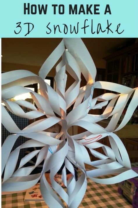 How to make a pretty 3D snowflake from paper. Perfect for Christmas or for other party decor. Follow the step by step tutorial Christmas Snow Flakes Diy, Snowflake Designs Paper, 3d Snow Flakes How To Make, How To Make A Giant Snowflake, Art Projects With Coffee Filters, Make A Snowflake Paper, How To Make A Snow Flake With Paper, Large Snowflakes Diy How To Make, How To Make Large Paper Snowflakes