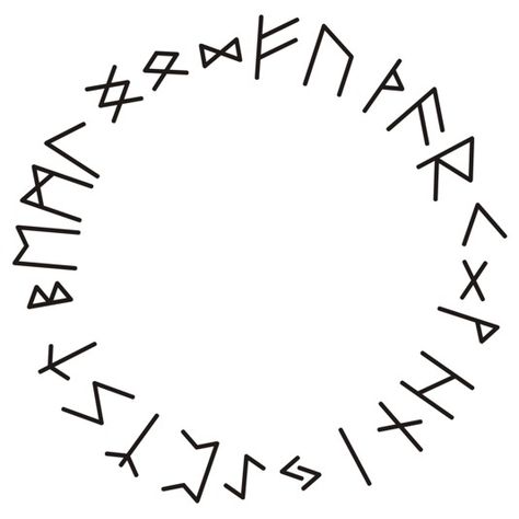 Runic Circle, like a wheel of the Universe Runic Tattoo Ideas, Elder Futhark Tattoo, Runes Circle, Uruz Rune Tattoo, Viking Rune Circle Tattoo, Rune Circle, Geometric Art Tattoo, Younger Futhark Runes, Ehwaz Rune