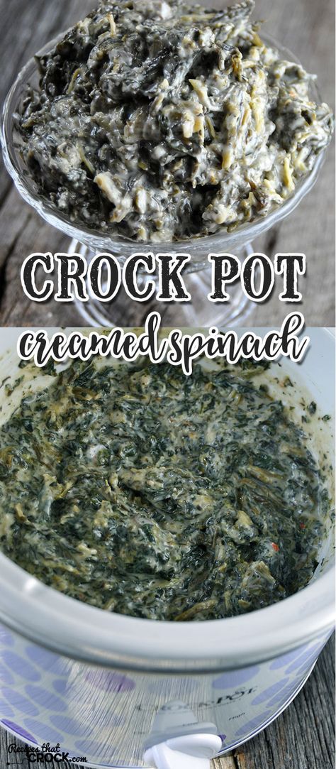 This Crock Pot Creamed Spinach is so good, everyone will want to eat their spinach! Crockpot Spinach, Crock Pot Vegetables, Recipes Spinach, Creamed Spinach Recipe, Spinach Casserole, Crock Pot Recipes, Crockpot Dishes, Creamed Spinach, Spinach Recipes