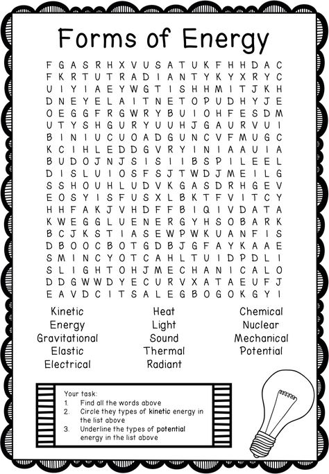 types of energy wordsearch for middle school \ Wordsearch for low literacy \ education resources for Australian science teachers Types Of Energy Worksheet, Forms Of Energy Worksheet, Energy Activities For Kids, Forms Of Energy Activities, Teaching Energy, Forms Of Energy, Types Of Energy, Energy Forms, Nursing Home Activities