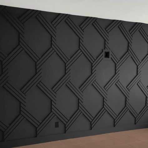 ACCENTWALLPANELS - Etsy Black Modern Accent Wall, Architectural Accent Wall, Accent Wall Craftsman, Entry Statement Wall, Modern Feature Wall Ideas Living Room, Salon With Black Walls, Black Wall Trim Ideas, Accent Walls For Office, Stairway Feature Wall Ideas