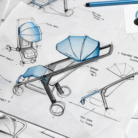 HUGE Designs New, Ergonomic Stroller for Urban Parents Product Design Sketch Concept, Stroller Design, Product Sketches Industrial, Vacuum Cleaner Design Sketch, Industrial Design Sketch Products, Product Sketching, Huge Design, Copic Drawings, Logos Retro