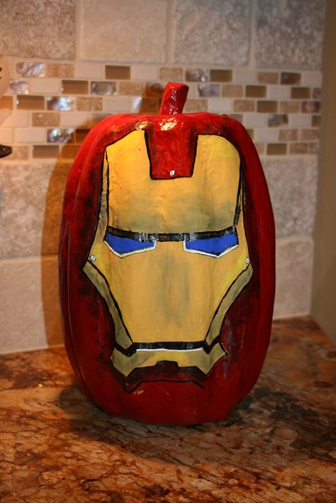 Iron Man Pumpkin Iron Man Pumpkin, Iron Man Painting, Halloween Pumpkin Crafts, Pumpkin Carving Templates, Pumpkin Pumpkin, Pumpkin Painting, Creative Halloween Costumes, Pumpkin Faces, Painted Pumpkins