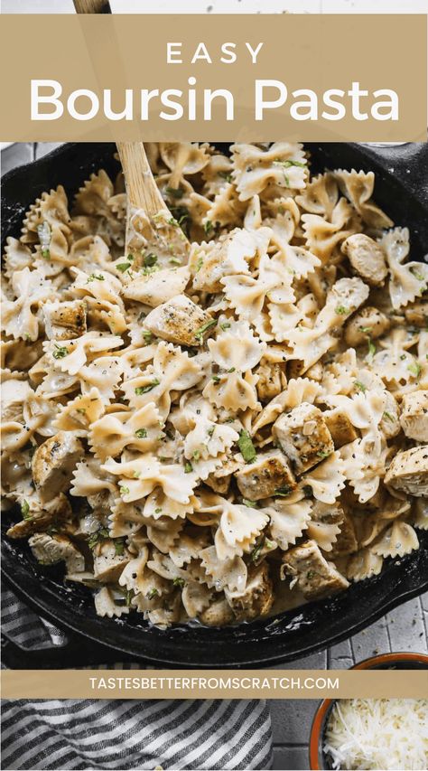 Make this creamy Boursin pasta with chicken for a quick and easy dinner. The cheesy sauce is rich and full of flavor, perfect for a cozy meal at home. It's one of the best recipes for a simple weeknight dinner. Save this recipe and enjoy tonight! Bousin Pasta Recipes, Easy Boursin Chicken, Boursin Cheese Pasta With Shrimp, Boursin Pasta With Chicken, Boursin Cheese Pasta Bake, Boursin Pasta Sauce, Boursin Chicken Baked, Chicken And Boursin Cheese Recipe, Boursin Chicken Recipes