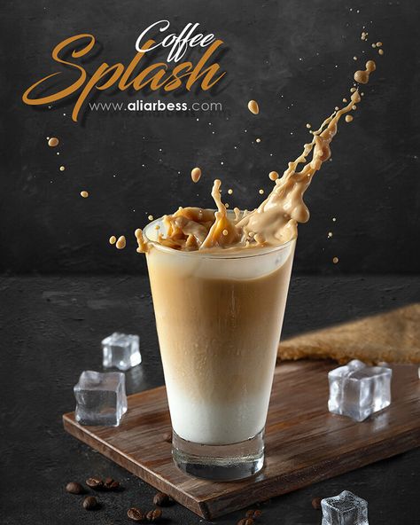 Abudhabi photographer Drink Splash Photography, Splash Photography Ideas, Coffee Splash, Food Photography Fruit, Food Photography Tutorial, Coffee Snacks, Coffee Shot, Food Art Photography, Splash Photography