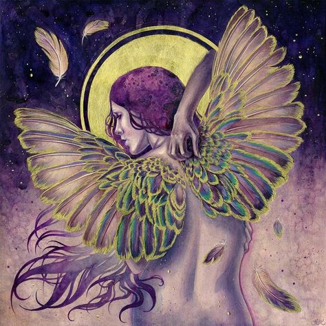 Fledgling — Kelly McKernan Heavy Metal Lover, New Painting, Artist Collective, Demon Art, Angel Art, Mural Art, Magazine Art, Surreal Art, Cartoon Art Styles