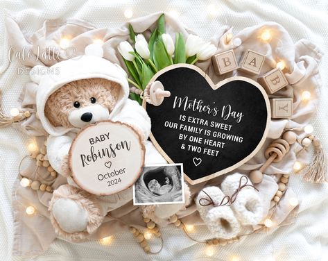 Mothers Day Pregnancy Announcement Digital Reveal Social Media, Baby Announcement Digital Bear Heart Tulips, A Tiny Gift For Mothers Day Mothers Day Pregnancy Announcement, Teddy Bear Flowers, Baby Announcement Digital, Bear Flowers, Baby Due Date Calendar, Digital Baby Announcement, Baby Due Date, Baby Calendar, Baby Announcement Photos