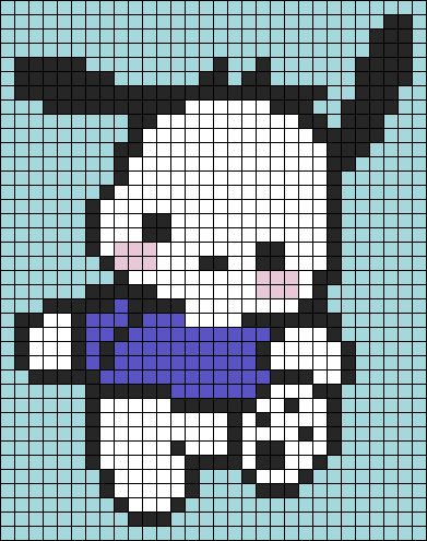 Alpha pattern #162551 | BraceletBook Alpha Patterns Sanrio, Hello Kitty Graph, Sanrio Alpha Pattern, Hello Kitty Alpha Pattern, Sanrio Pixel Art, Sanrio Dog, Pixel Art Ideas, Crochet Grid, Kawaii Cross Stitch