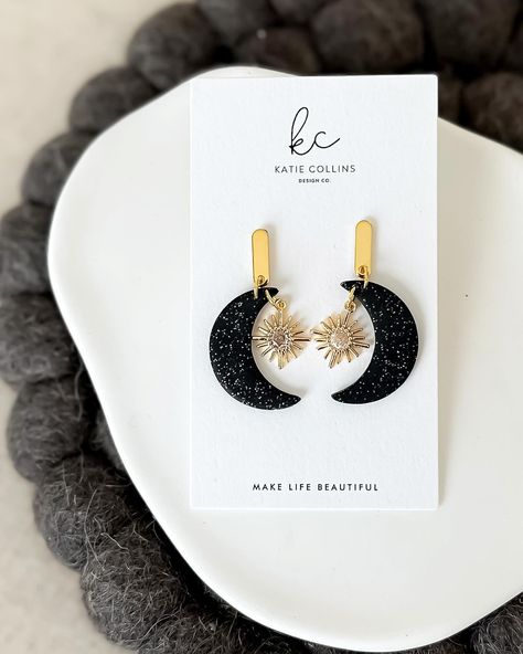 Moon Clay Earrings, Moon Clay, Celestial Earrings, Gold Bar Earrings, Nickel Free Earrings, Cute Clay, Gift Cute, Handmade Clay, Solar Eclipse