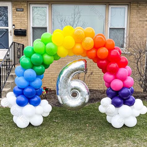 Rainbow Party Decorations Diy Backdrops, Rainbow Carnival Party, Rainbow Themed 2nd Birthday Party, Rainbow Panda Birthday Party, Diy Rainbow Decorations Birthday, Rainbow Theme Balloon Decoration, Balloon Garland Rainbow, Rainbow Garland Balloons, Rainbow Themed Birthday Party Backdrops