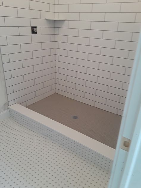 4x16 subway, Silverado Grout, Basketweave Silverado Grout, Bathroom Tub Shower, Bathroom Tub, Tub Shower, Grout, Shower Tub, Basket Weaving, Kitchen Ideas, Shower