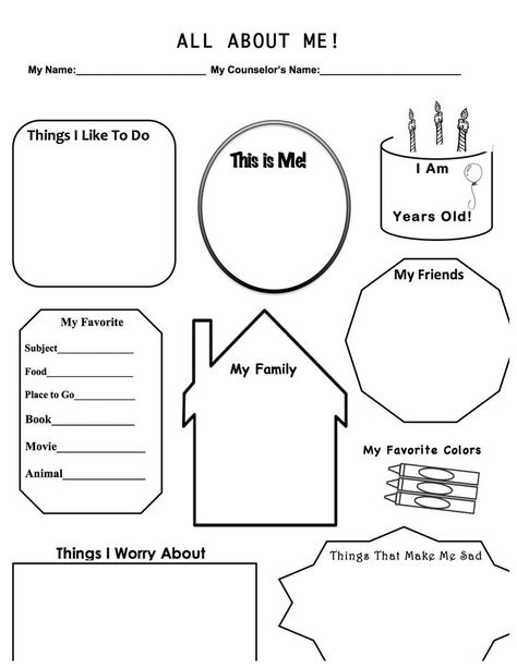 This is a work sheet I designed for when I have a first therapy session with a child. It allows for me build rapport, get to know the basics, and to explore a couple in-depth items, such as fears and worries. Hope you enjoy and find this useful!: First Therapy Session, About Me Worksheet, Me Worksheet, Adolescent Therapy, Counseling Worksheets, Counseling Kids, Elementary Counseling, Elementary School Counseling, School Social Work