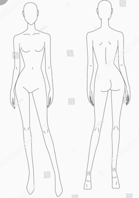 Croqui Back Poses, Body Stencils Drawing, Front And Back Body Reference, Figure Template Fashion, Fashion Figures Template, Manaquin Body Drawing Fashion, Model Outline Figure Drawing, Croquis Fashion Illustration Poses Front And Back, Straight Croquis