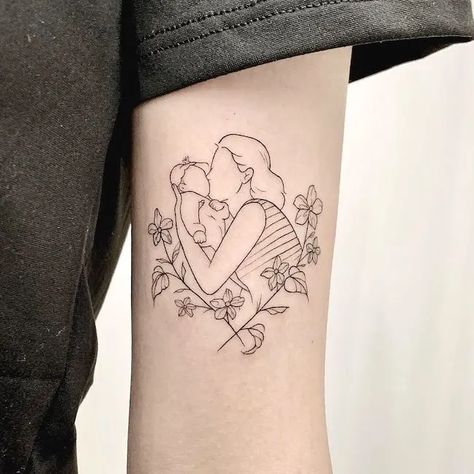 Mom Holding Son Tattoo, Family Photo Tattoo, Family Anchor Tattoos, Meaningful Family Tattoos, Minimalist Mom Tattoo, Good Family Tattoo, Mother And Baby Tattoo, Tattoo Mother, Son Tattoos