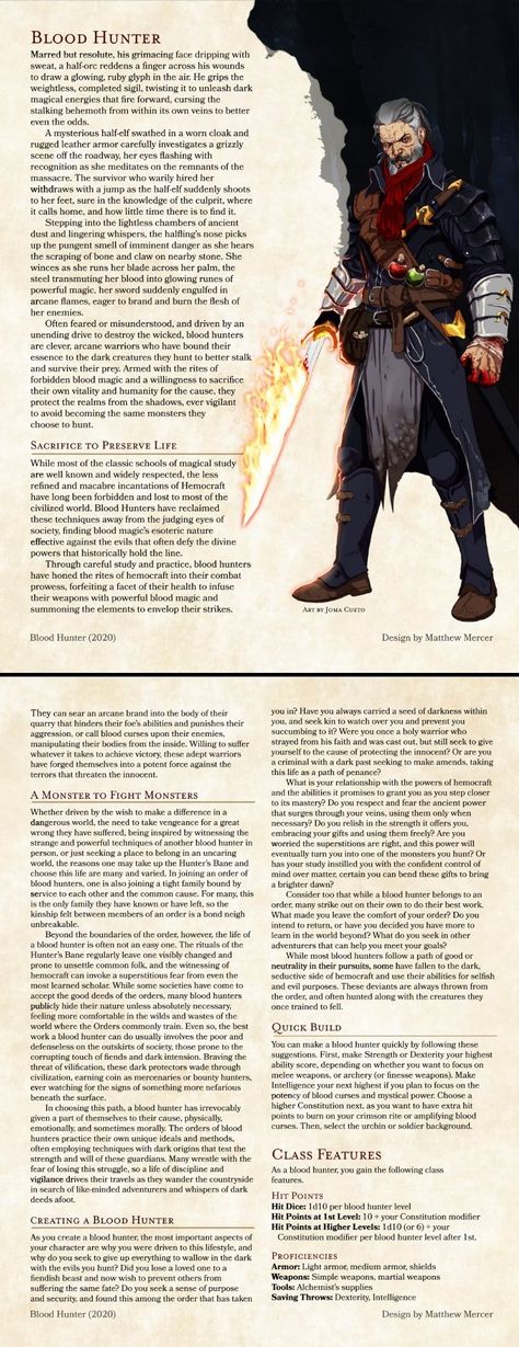 Blood Hunter {Blood Hunter Class for D&D 5e (2020)} Bloodhunter Dnd Homebrew, Dnd 5e Mage Hunter, Bloodhunter Dnd, Blood Hunter Dnd, Dnd 5e Bloodhunter Subclasses, Dnd Blood Hunter, Blood Hunter Dnd Male, Vampire Hunter Dnd Character, Vampire Hunter Character Art