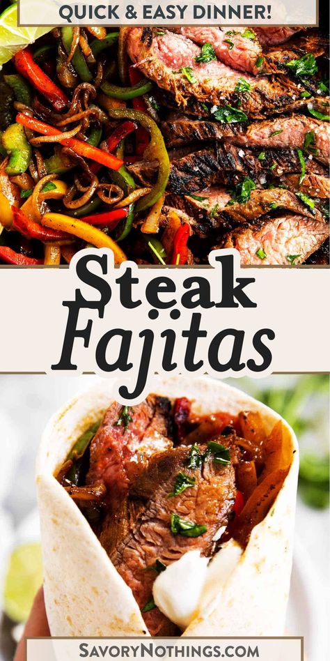 These zingy Steak Fajitas are quick and easy to make with flank steak and fajita vegetables. Marinated in a simple yet delicious fajita marinade, then quickly seared for medium-rare perfection – the flavor in these is unbelievable! | #fajitarecipes #steakrecipes #mexicanrecipes