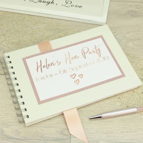 Personalised Rose Gold Hen Party Memory Guest Book Hen Fest, Party Guest Book, Thoughtful Messages, Rose Gold Ribbon, Note Pen, Rose Gold Theme, Hen Party Accessories, Unique Guest Book, Hens Party