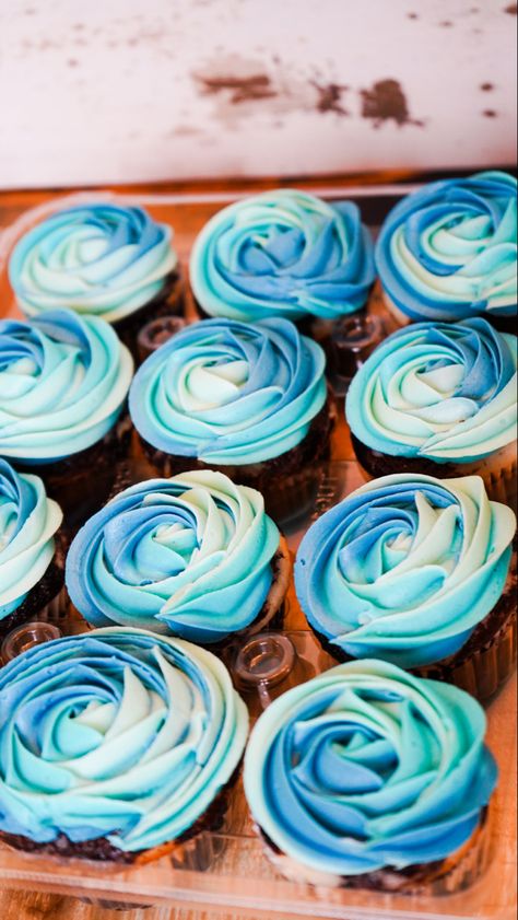 Gradient Cupcakes, Vanilla Cupcakes Blue Frosting, Luca Birthday Cupcakes, Ombre Cupcakes Frosting, Ombre Icing Cupcakes, Blue Tie Dye Cake, Blue Swirl Cupcakes, Blue And Green Cupcakes Frostings, Light Blue Cupcakes Birthday