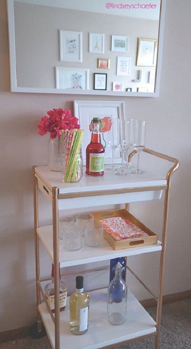 18 DIY bar cart makeovers to add vintage style to your home – Page 18 – SheKnows Easy Diy Bar, Bar Cart Makeover, Bar Cart Hack, Ikea Bar Cart, Cart Bar, Ikea Bar, Wood Bar Cart, Diy Bar Cart, Hacks Ikea