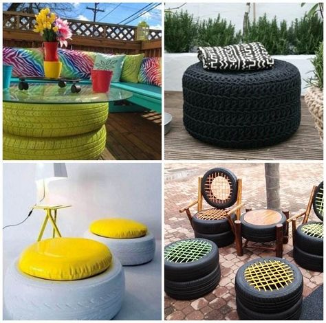 10 Upcycling Ideen für den Garten, die fast nichts kosten! Garden Hose, Diy Outdoor, Outdoor Ottoman, Outdoor Bed, Picnic Basket, Car Tires, Used Cars, Ottoman, Recycling