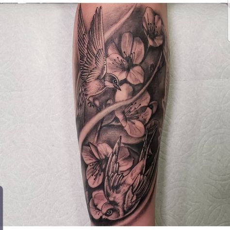 Cherry Blossom Tattoo Arm Half Sleeves, Cherry Blossom Forearm Tattoo, Cherry Blossom Tree Tattoo, Tree Tattoo Forearm, Blossom Tree Tattoo, Korean Tattoos, Almond Tree, Upper Arm Tattoos, Cherry Blossom Tattoo