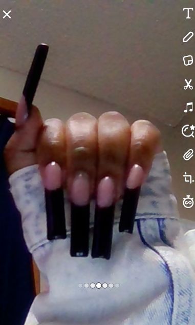 Black And Pink French Tip Nails, Pink And Black French Tip, Pink And Black French Tip Nails, Long Black French Tip Nails, Black French Tip Toes, French Tip Toes, Black French Tip Nails, Black French Nails, Black French Tip