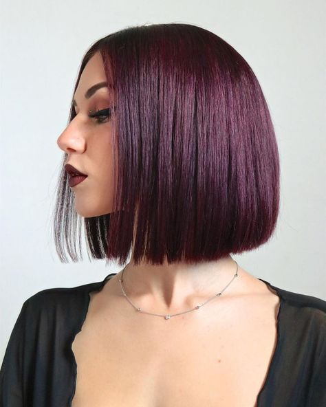 Short Burgundy Hair Bob, Eggplant Colored Hair, Burgundy Hair Color Ideas, Short Burgundy Hair, Pelo Color Borgoña, Stella Cini, Burgundy Brown Hair, Pelo Color Vino, Dark Burgundy Hair