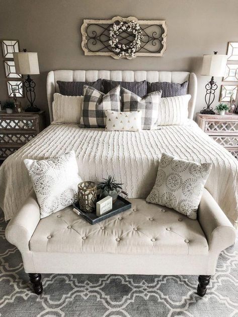 How to create a master bedroom that is cozy and cute! By Wilshire Collections Home decor ideas, Farmhouse, Farmhouse decor, decorating, decorating styles#farmhouse #farmhousedecor #homedecor #decor #decoratingideas #beds Farmhouse Bedroom Decor Ideas, Cute Dorm Rooms, Farmhouse Bedroom Decor, Bedroom Decorating, Master Bedrooms Decor, My New Room, Cozy Bedroom, Guest Bedroom, Small Bedroom