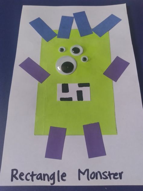 Rectangle Monster Craft, Monsters Crafts For Preschool, Monster Math Activities For Preschool, Silly Monsters Preschool, Rectangle Projects For Preschoolers, Letter M Monster Craft, Monster Theme Preschool Activities, Monster Toddler Crafts, Monster Art For Toddlers