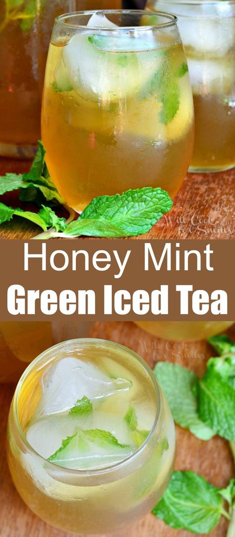 Green Tea Mint Lime Water, Homemade Mint Tea Recipes, Iced Green Tea With Honey, Low Calorie Green Tea Drinks, Mint Ice Tea Recipe, Cold Green Tea Drinks, Fresh Mint Iced Tea, Honey Green Tea, Green Iced Tea Recipe