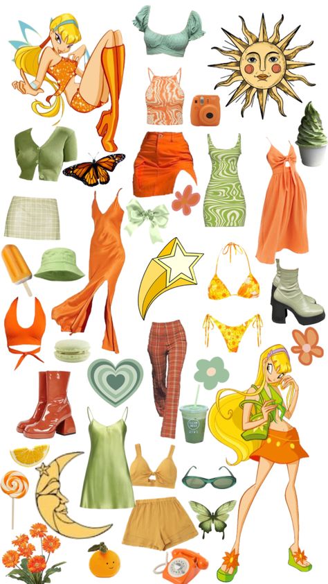 Stella From Winx Club Costume, Stella Inspired Outfits Winx Club, Stella Winx Club Outfit Halloween, Stella Inspired Outfits, Winx Club Aesthetic Stella, Winx Club Stella Outfit, Stella Winx Club Costume, Winx Stella Outfits, Stella Winx Club Outfit