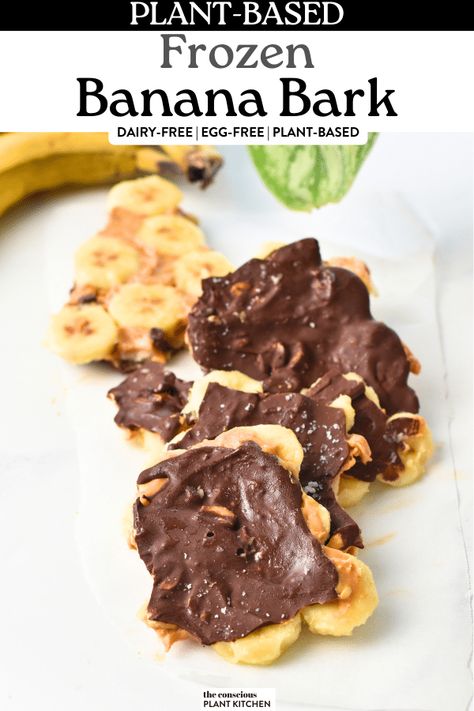 Frozen Banana Bark (Tasty Viral Trend) - The Conscious Plant Kitchen Conscious Plant Kitchen, Banana Bark, Bark Recipes, Plant Kitchen, Fruit Dessert Recipes, Lunch Appetizers, Oat Pancakes, Dairy Free Eggs, Bark Recipe