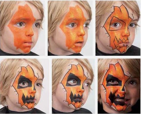 Halloween Jack O Lantern Face Paint Pictures, Photos, and Images ... Pumpkin Face Paint, Halloween Makeup For Kids, Maquillage Halloween Simple, Kitty Face Paint, Halloweenský Makeup, Face Painting Tutorials, Jack O Lantern Faces, Halloween Pumpkins Painted, Kids Face Paint