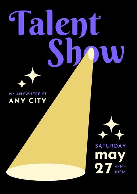 Black Illustration Event Talent Show Flyer #canva #canvastemplate #canvatemplate Talent Show Invitations, Talent Show Template, Events Poster Ideas, Flyer Inspo Poster Designs, Poster For Event Ideas, Poster For An Event, Talent Show Graphic Design, Met Gala Poster Design, Performance Poster Design