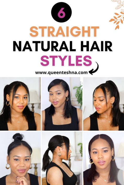 Whether you’re wanting to grow out your natural hair or you’re just bored of your current look and need some new ideas. Here are 6 easy ways to style your straight natural hair. #straighthairstyles Straight Natural Hair Styles, Straight Hairstyles For Black Women, Grow Natural Hair, Straight Natural Hair, Straight Natural, How To Grow Natural Hair, Natural Black Women, Hairstyles For Black Women, Short Natural Hair Styles