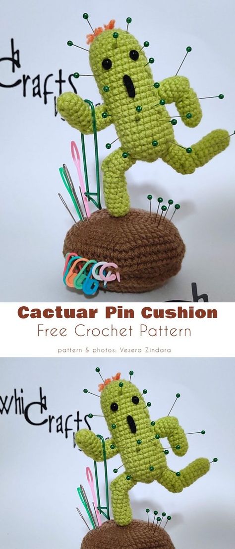 Cute Pin Cushion Free Crochet Patterns Crochet Pin Cushion Free Pattern, Amigurumi Pin Cushion, Crochet Cactus Pin Cushion, Crocheted Pin Cushions Free Pattern, Unique Pin Cushions, Cute Pin Cushions, Crochet Pincushion Free Pattern, Free Crochet Patterns Plants, Crochet Pin Cushion Pattern Free