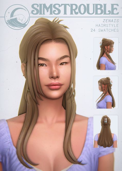 Sims 4 Braid Pigtails, Sims Trouble Cc Hair, Medium Hair Sims 4 Cc, Simstrouble Patreon, 4 Braids, Bouncy Hair, Pigtail Braids, Pigtail Hairstyles, Sims Hair